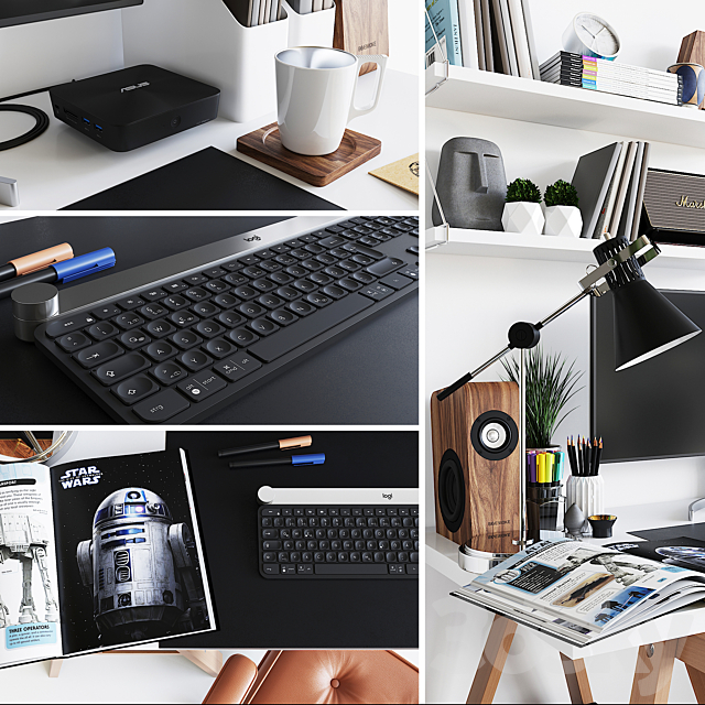 Workplace set with decor. Sk_1 3dsky