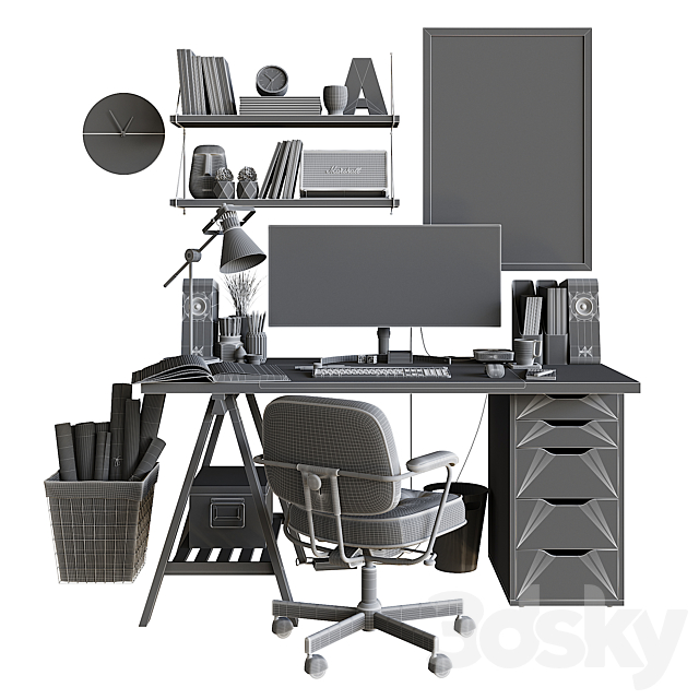 Workplace set with decor. Sk_1 3dskyfree