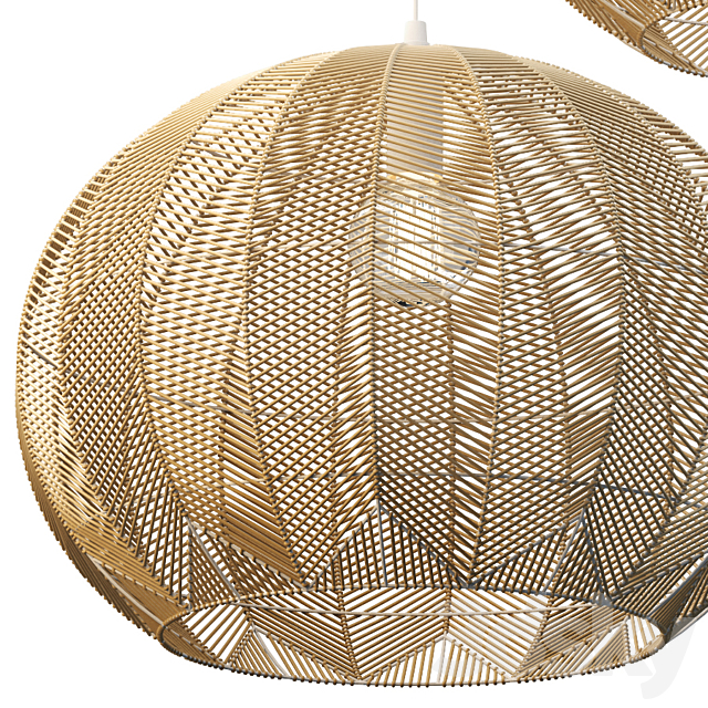 NATURAL ROUND RATTAN PENDANT 3d