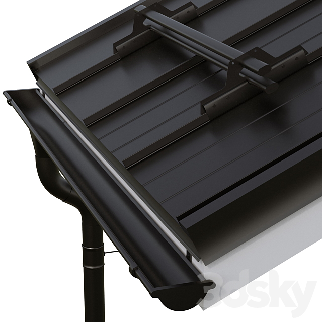 Folded roof RUUKKI Classic and gutter system 3DSMax File - thumbnail 4