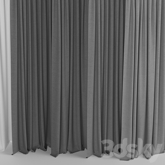 A collection of curtains with tulle. 3d