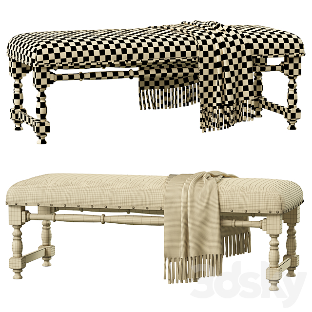 Light Gray Upholstered Accent Bench 3dsky
