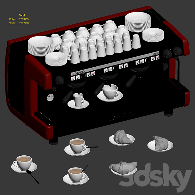 Casadio Undici A3 coffee machine with croissants 3DSMax File - thumbnail 5