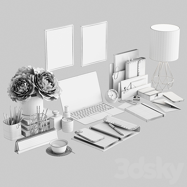Workplace set WT 02 Rose 3d