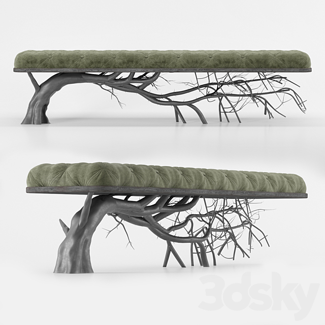 modern tree tufted bench 3DSMax File - thumbnail 1