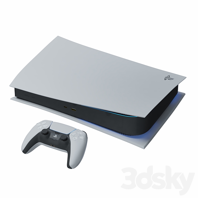 Sony PlayStation 5 console with ps5 gamepad 3d
