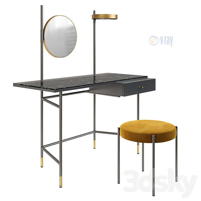 Dressing Table Bontempi. Vanity. Puffoso Pouf. Verpan Stool Series 430 3DSMax File - thumbnail 2