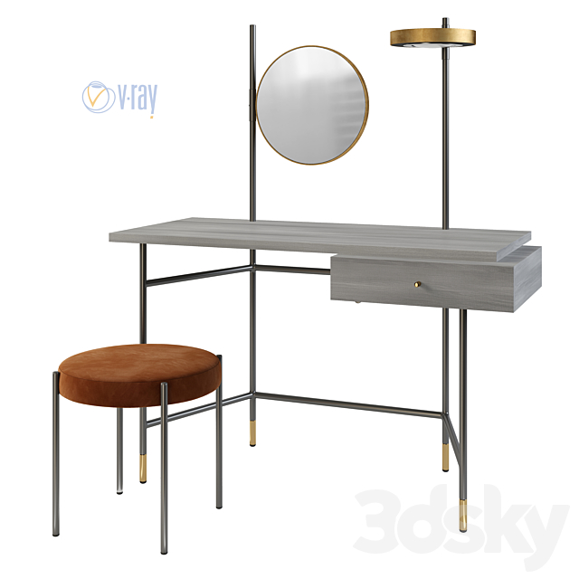 Dressing Table Bontempi. Vanity. Puffoso Pouf. Verpan Stool Series 430 3DSMax File - thumbnail 3
