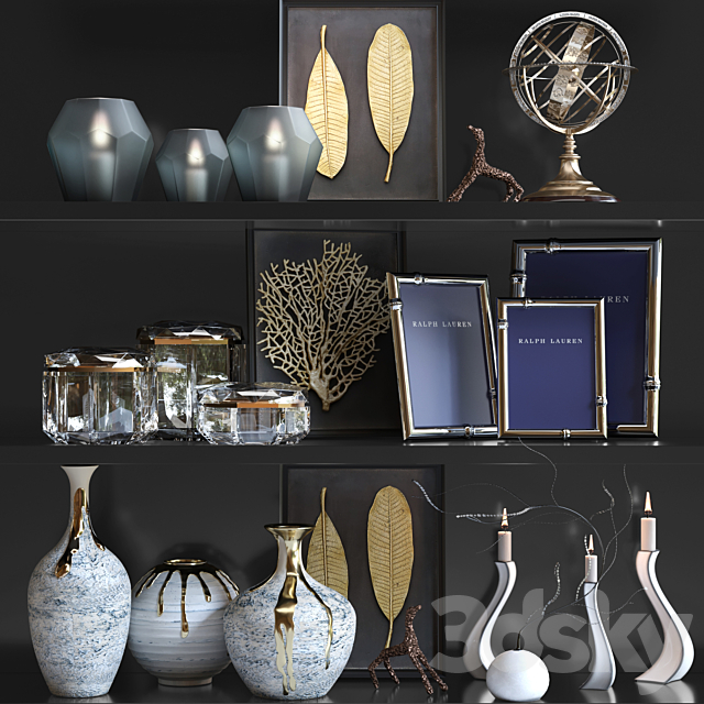 Decorative set with luxury decor. candlesticks and photo frames 3DSMax File - thumbnail 1