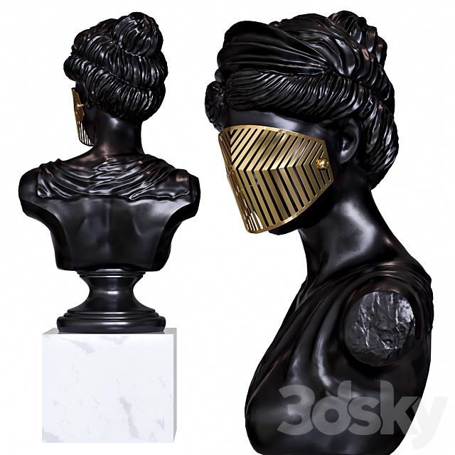 Bust Woman in Mask Figurine 3DSMax File - thumbnail 2