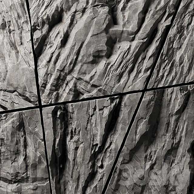 Stone rock wall splinter slab n2 _ Stone rock wall slab from parts 3d