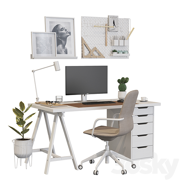 Ikea office workplace white A01 3DSMax File - thumbnail 1
