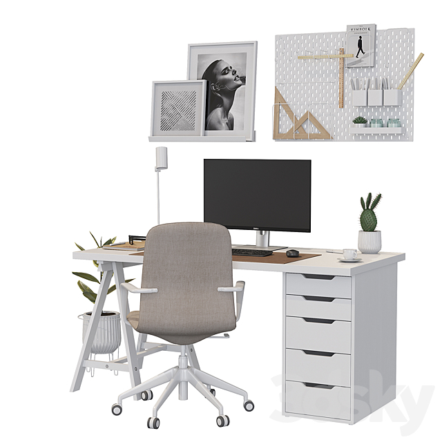 Ikea office workplace white A01 3DSMax File - thumbnail 2