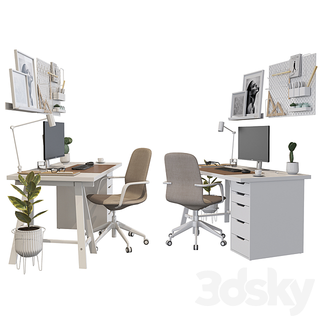 Ikea office workplace white A01 3DSMax File - thumbnail 3