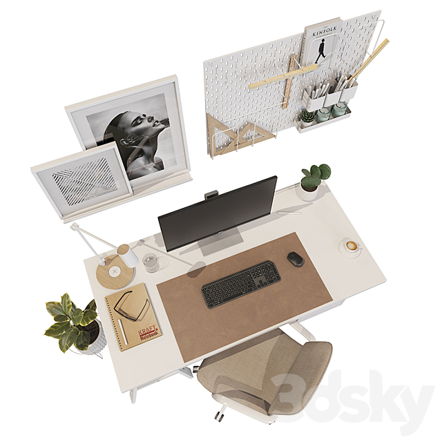 Ikea office workplace white A01 3DSMax File - thumbnail 4