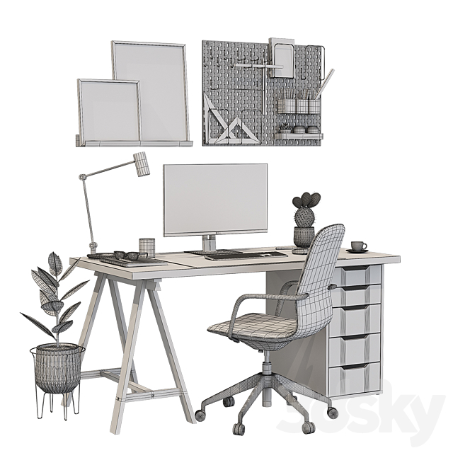 Ikea office workplace white A01 3DSMax File - thumbnail 5