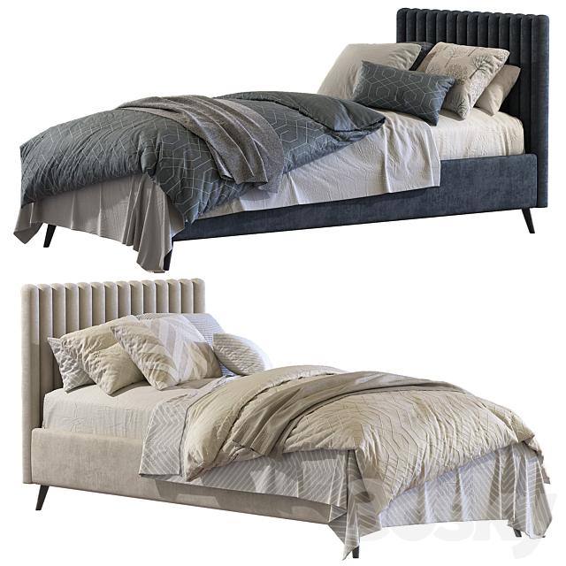 Bed with a soft headboard 4 3d