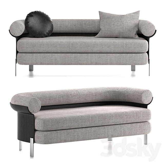 Sofa and circle leather pillow 3DSMax File - thumbnail 1