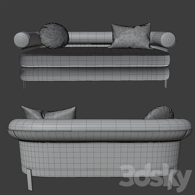 Sofa and circle leather pillow 3DSMax File - thumbnail 3