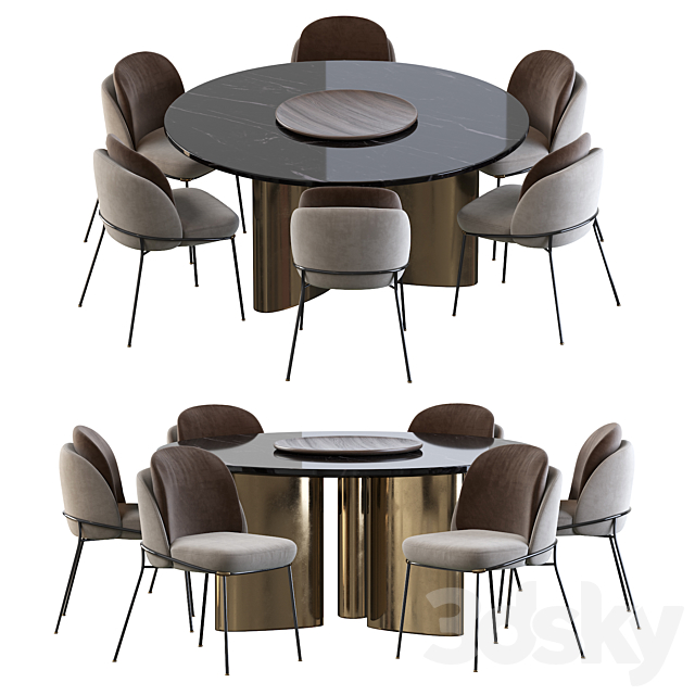 Modern Baron Sea Foam Dining Chair and Round table 3DSMax File - thumbnail 1