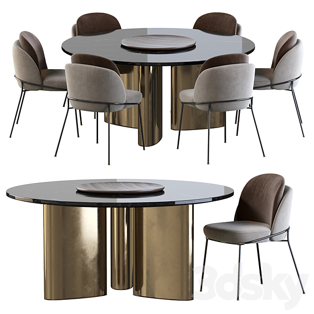 Modern Baron Sea Foam Dining Chair and Round table 3DSMax File - thumbnail 2