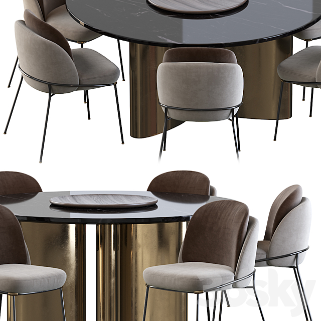 Modern Baron Sea Foam Dining Chair and Round table 3DSMax File - thumbnail 3