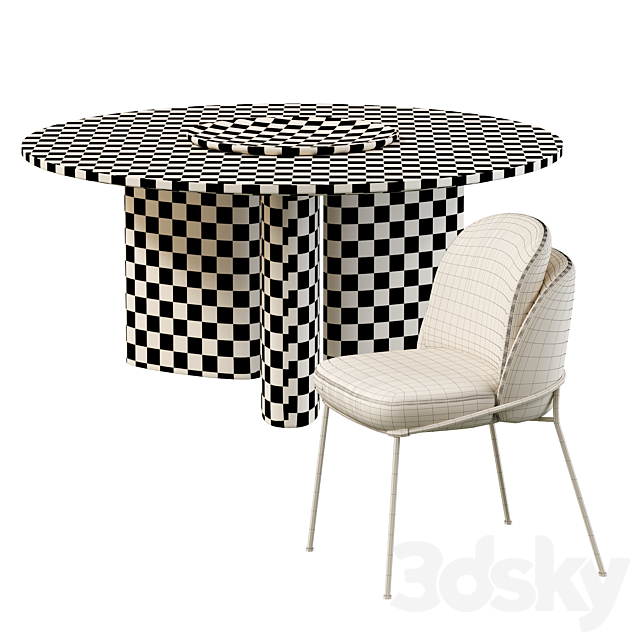 Modern Baron Sea Foam Dining Chair and Round table 3DSMax File - thumbnail 4