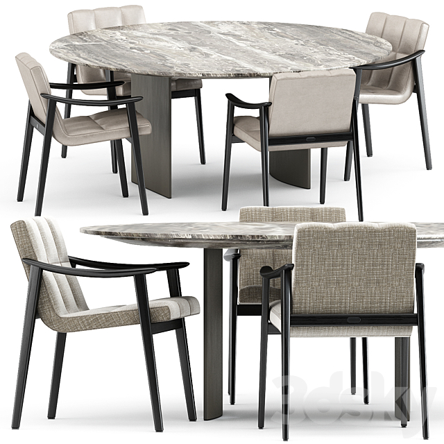 FYNN chair and LINHA DINING TABLE by Minotti 3DSMax File - thumbnail 1