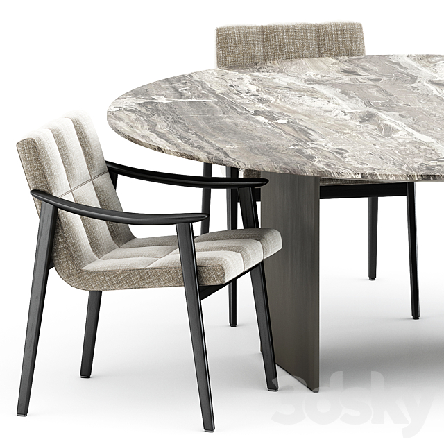 FYNN chair and LINHA DINING TABLE by Minotti 3DSMax File - thumbnail 2