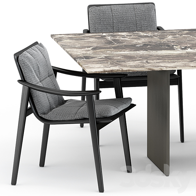 FYNN chair and LINHA DINING TABLE 3 by Minotti 3DSMax File - thumbnail 2
