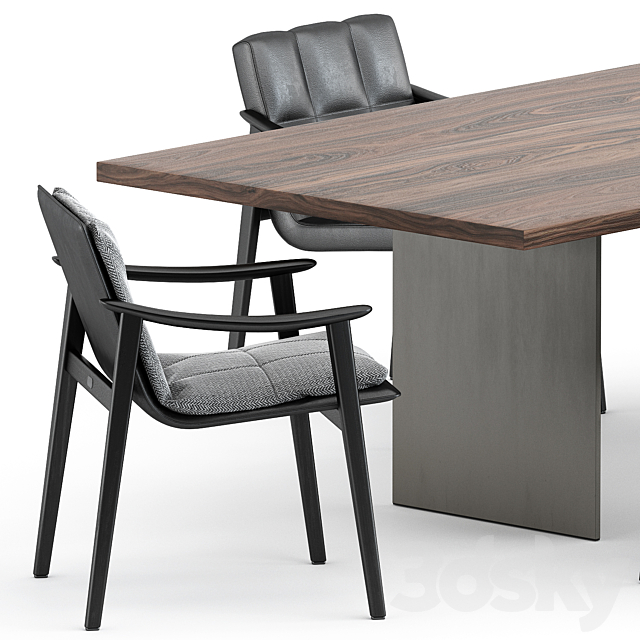 FYNN chair and LINHA DINING TABLE 4 by Minotti 3d
