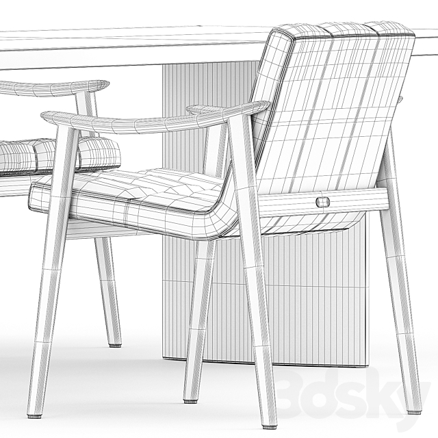 FYNN chair and LINHA DINING TABLE 4 by Minotti 3dskyfree