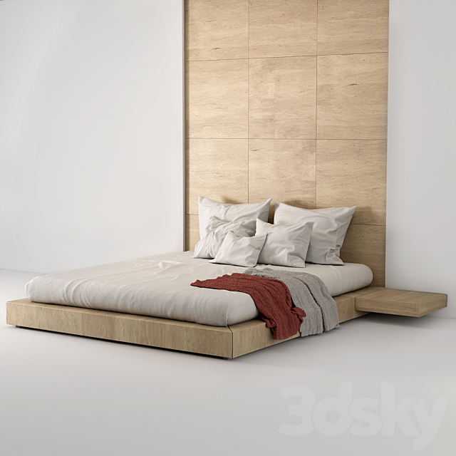 Wood Queen bed minimal 3DSMax File - thumbnail 1