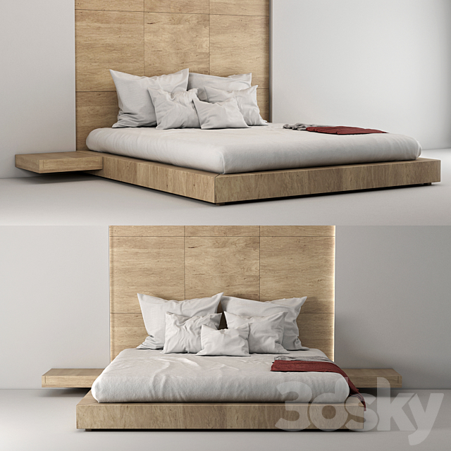 Wood Queen bed minimal 3DSMax File - thumbnail 2