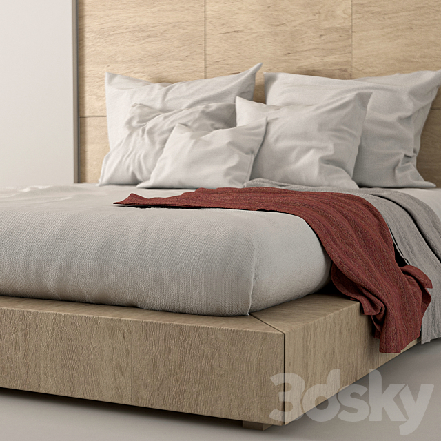 Wood Queen bed minimal 3DSMax File - thumbnail 3