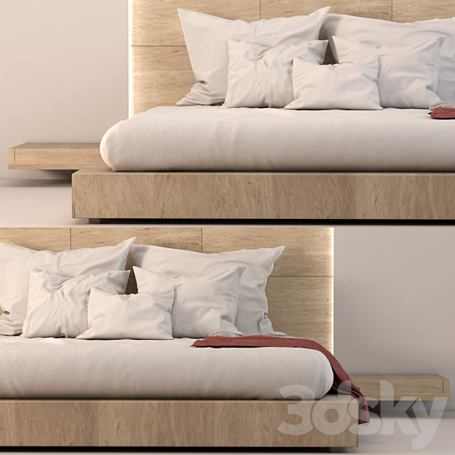 Wood Queen bed minimal 3DSMax File - thumbnail 4