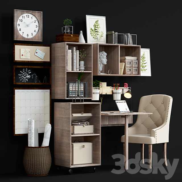 Mission Essential Office Set Pottery Barn 3DSMax File - thumbnail 2