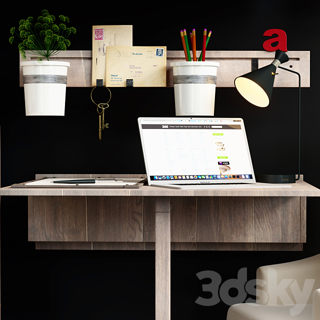 Mission Essential Office Set Pottery Barn 3DSMax File - thumbnail 3