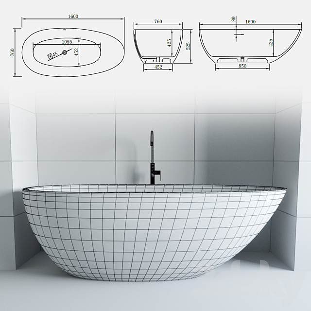 matt bathtub KKR-B068 3DSMax File - thumbnail 5