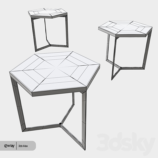 Hex side table hudson drink table set 3DSMax File - thumbnail 3