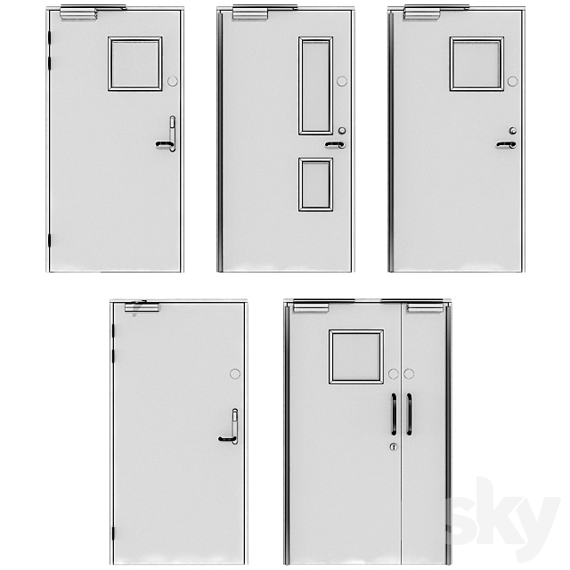 Wooden swing fire doors 3d