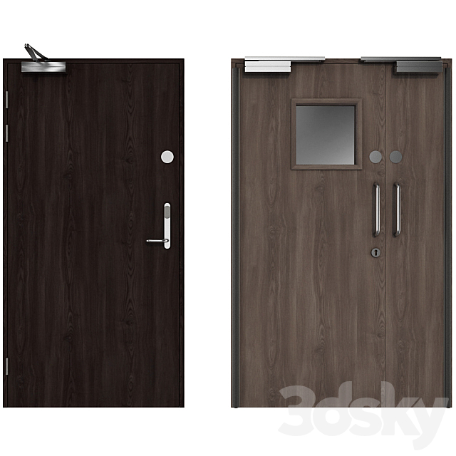 Wooden swing fire doors 3dsky