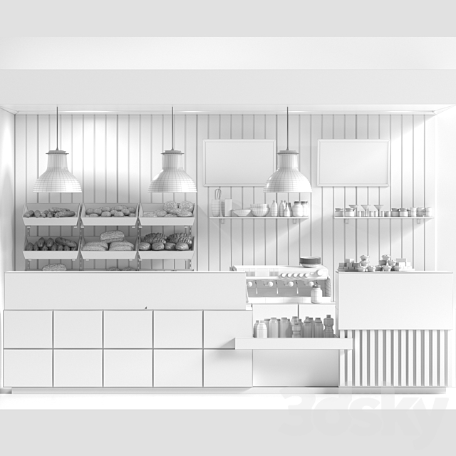 Cafe with pastries and desserts. Coffee house design project. Sweets 3d