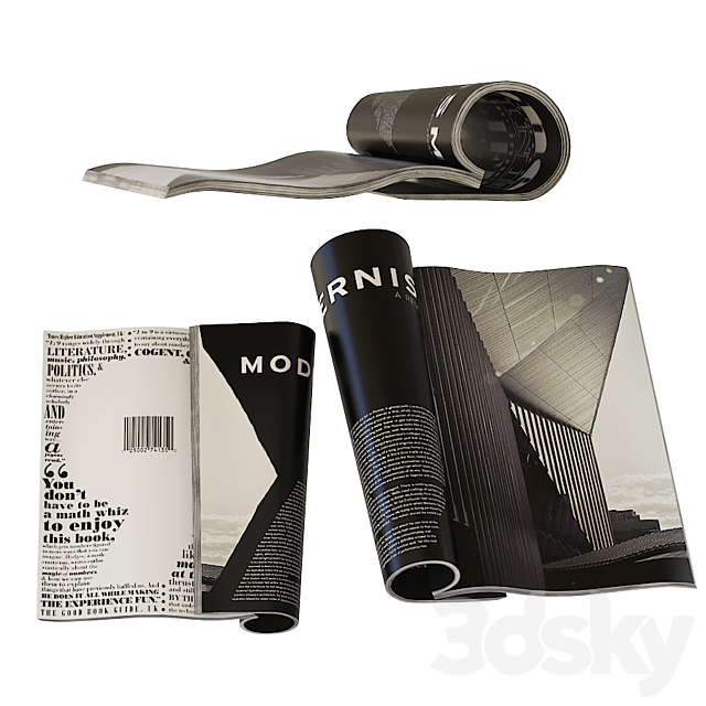 Set of wrapped and open journals 3d