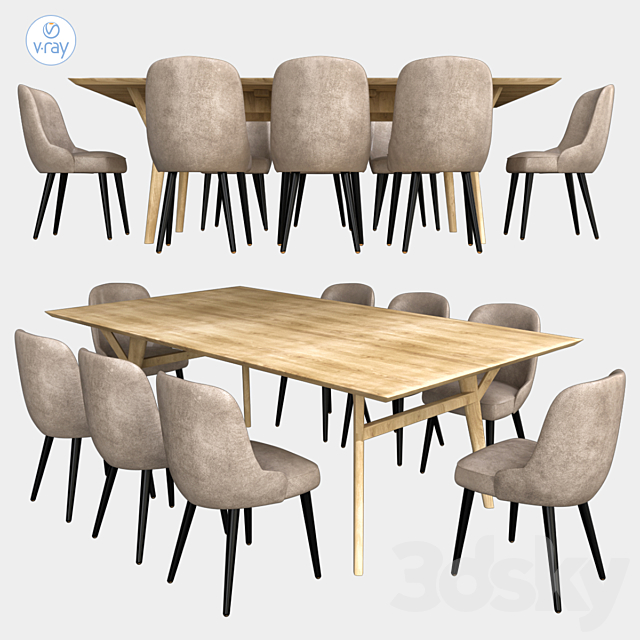 Expandable dining table pebble 3d