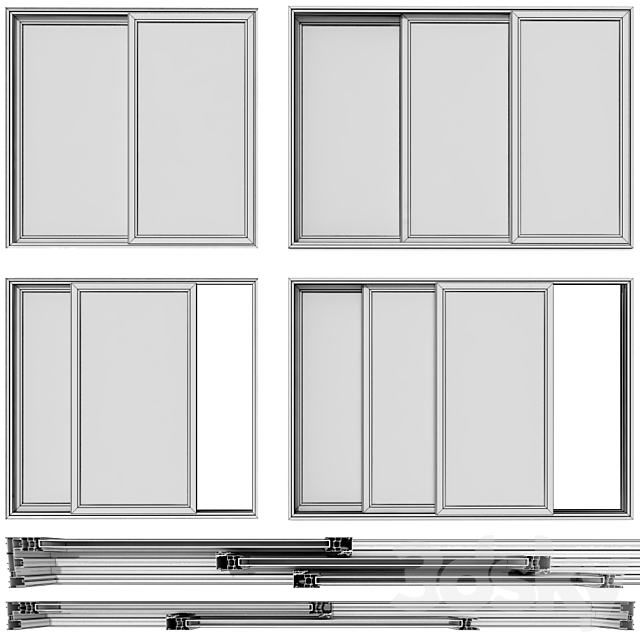 Sliding stained glass wooden doors 3d