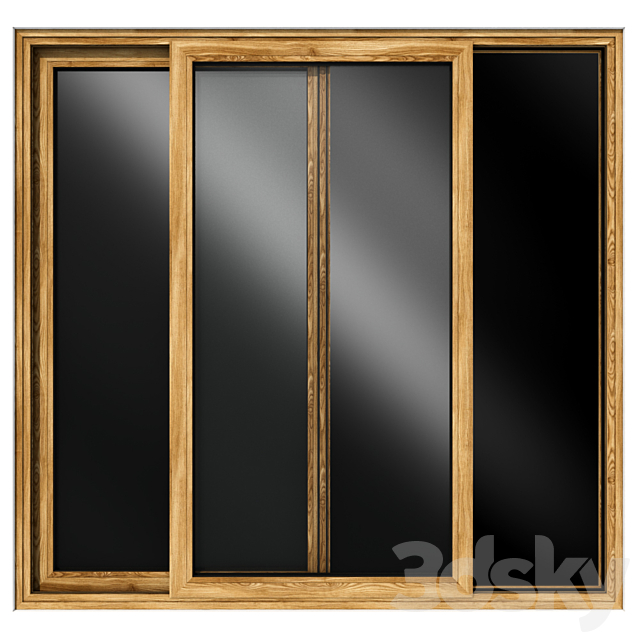 Sliding stained glass wooden doors 3dsky