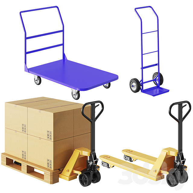 CAT Forklift. Manual Loader and Warehouse Carts Kit 3dskyfree