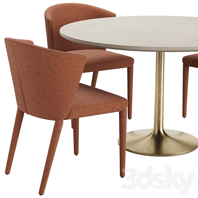 Brown Marble Dining Table with Brass Base Amelie Calligaris Chair 3DSMax File - thumbnail 3