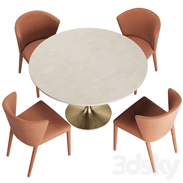 Brown Marble Dining Table with Brass Base Amelie Calligaris Chair 3DSMax File - thumbnail 4